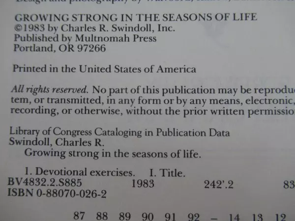 Growing Strong In The Seasons Of Life By Charles Swindoll Christian HC Book