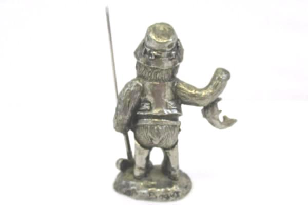 Vintage Pewter Bear Bouvier In A Fisherman's Outfit Holding The Catch of the Day