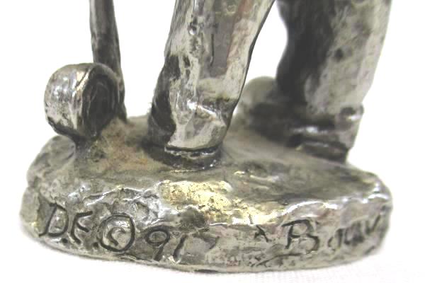 Vintage Pewter Bear Bouvier In A Fisherman's Outfit Holding The Catch of the Day
