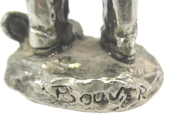 Vintage Pewter Bear Bouvier In A Fisherman's Outfit Holding The Catch of the Day