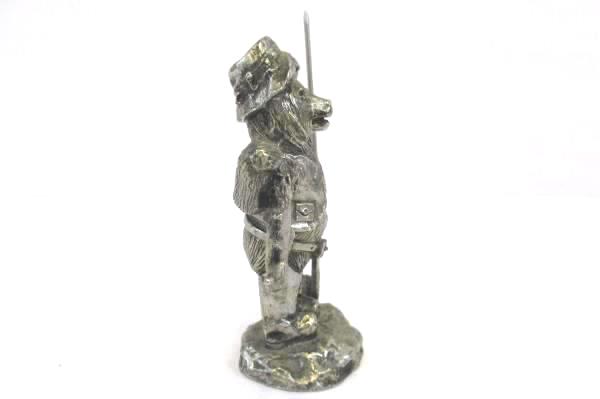 Vintage Pewter Bear Bouvier In A Fisherman's Outfit Holding The Catch of the Day