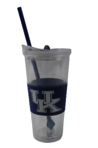 UK University of Kentucky 22 Oz Clear Tumbler with Textured Grip Lid & Straw
