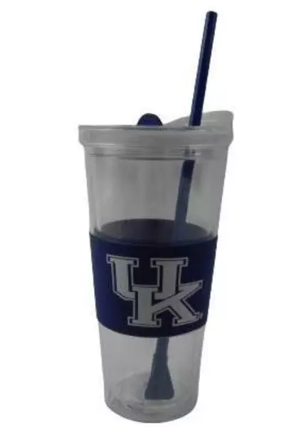 UK University of Kentucky 22 Oz Clear Tumbler with Textured Grip Lid & Straw