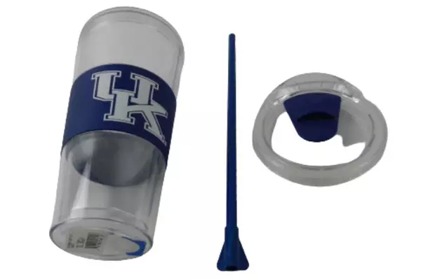 UK University of Kentucky 22 Oz Clear Tumbler with Textured Grip Lid & Straw