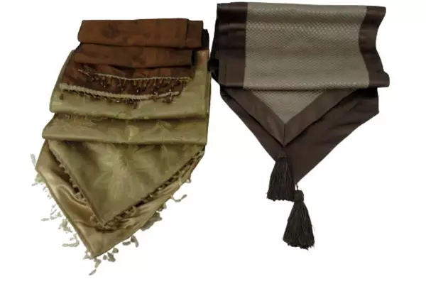 Lot of 3 Brown Table Runners Beaded Fringe Floral Elegant Simple Earth Tones