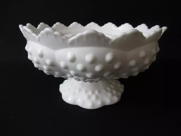 Vintage Milk Glass Fenton Footed Hobnail Multiple Candle Holder Bowl 3547569