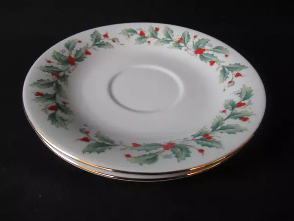 Lot of 2 China Pearl Fine China Noel Pattern Saucers