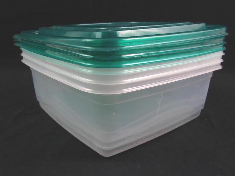 Lot of 3 Half Gallon Food Storage Containers Square Green Lids Plastic Organize