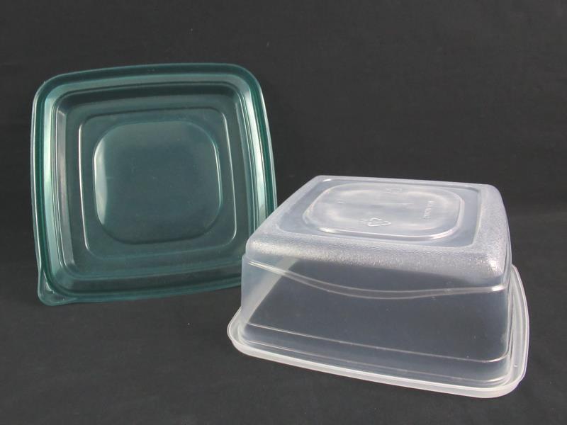 Lot of 3 Half Gallon Food Storage Containers Square Green Lids Plastic Organize