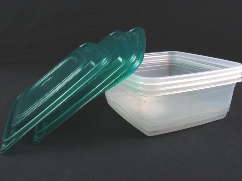Lot of 3 Half Gallon Food Storage Containers Square Green Lids Plastic Organize