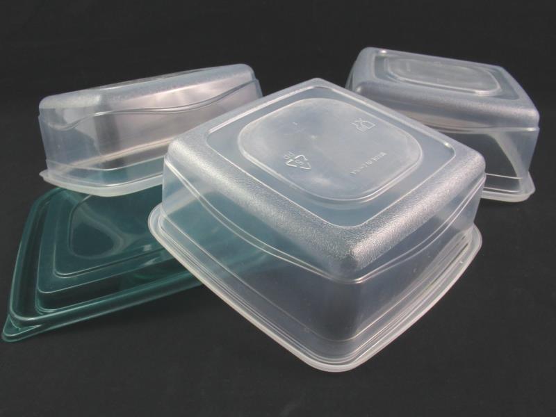 Lot of 3 Half Gallon Food Storage Containers Square Green Lids Plastic Organize