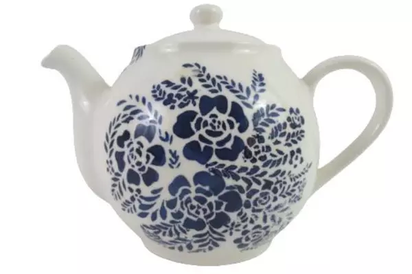 Pier 1 Blue Bloom Teapot White Blue Roses Floral