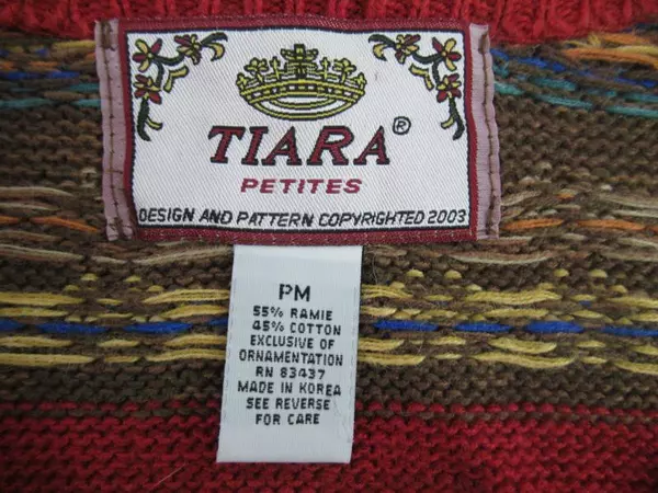 Tiara Petites Floral Knit Sweater Women's Size PM Rayon Blend Buttons