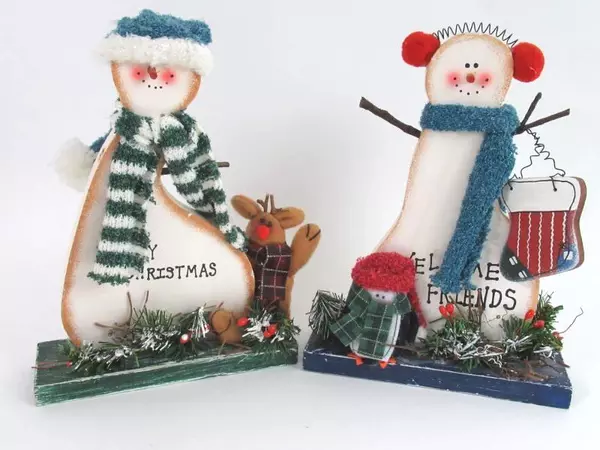 Lot of 2 Joelson Industries Christmas Snowman Shelf Plaque Decorations Festive
