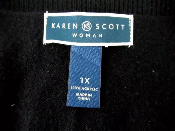 Karen Scott Woman Black 3/4 Sleeve Knit Sweater Women's Size 1X V Neckline