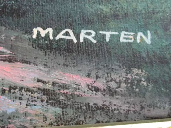 Large Framed English Cottage Oil Painting On Canvas Signed Marten