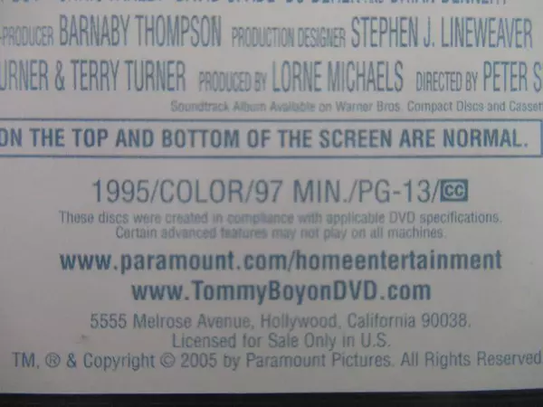 Tommy Boy Holy Schnike Edition PG13 1995 Paramount DVD Chris Farley David Spade