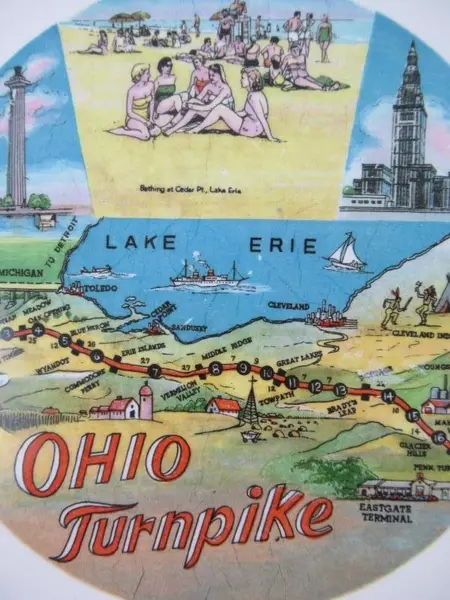 Vintage Decorative Ohio Collector's Plate Souvenir Turnpike Lake Erie 9.25"