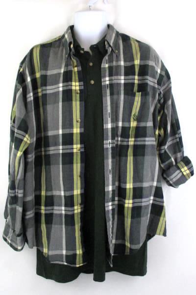 2 Men's Shirts Green Polo New with Tag SS & Green Plaid Nautica LS Size Large