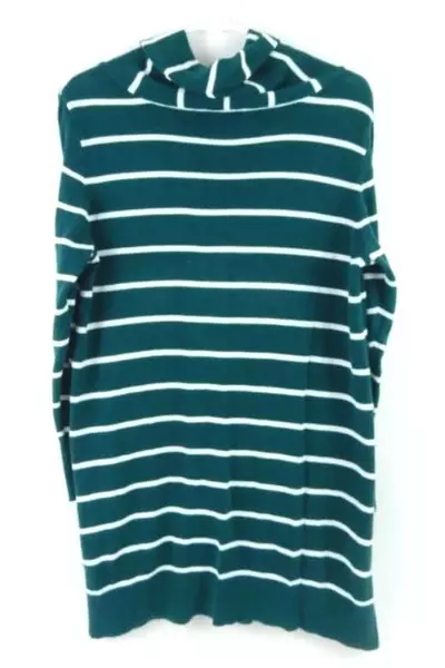 Christopher & Banks Petite Dark Green & White Striped Sweater Knit Women's Sz LP
