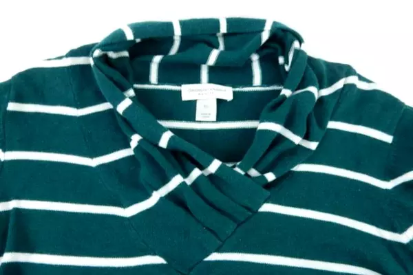 Christopher & Banks Petite Dark Green & White Striped Sweater Knit Women's Sz LP