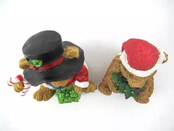 Lot of 2 Figurines Christmas Bears Brown Tree Santa Hat Candy Cane Present Decor