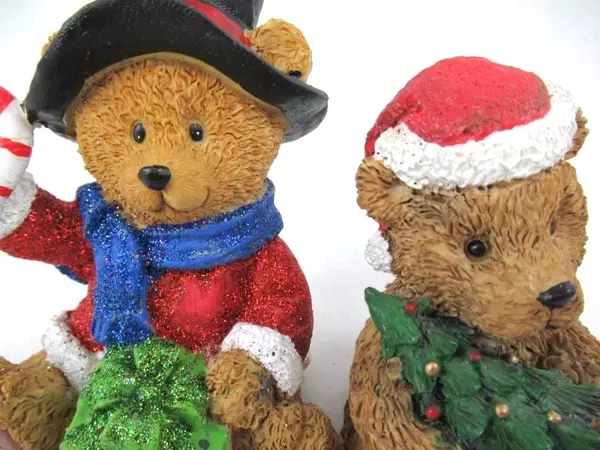 Lot of 2 Figurines Christmas Bears Brown Tree Santa Hat Candy Cane Present Decor