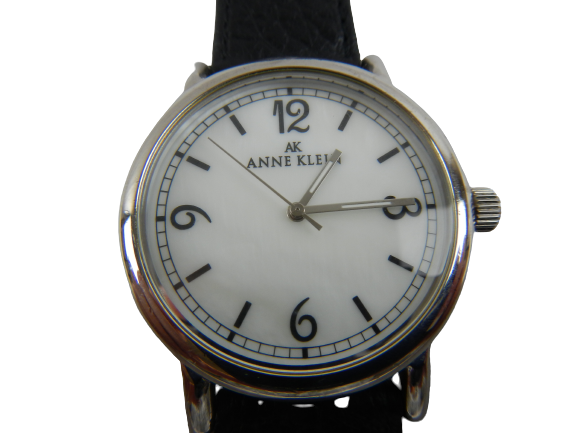 Anne Klein Wrist Watch Black Leather Band Stainless Steel Back Japanese Movement