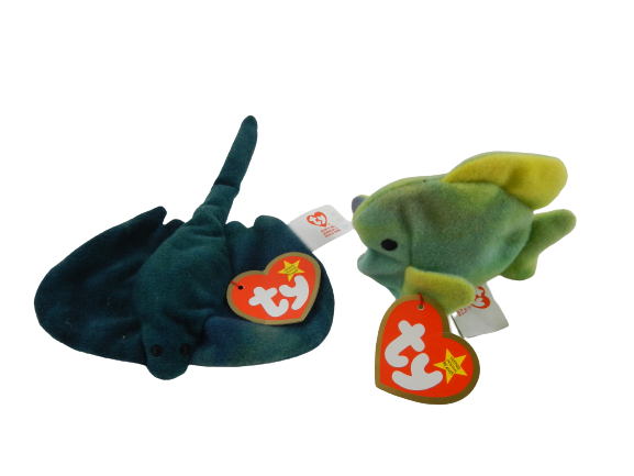 Lot of 2 Ty Teenies Plush McDonald's Sting the Ray and Coral the Fish 1999