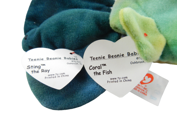 Lot of 2 Ty Teenies Plush McDonald's Sting the Ray and Coral the Fish 1999