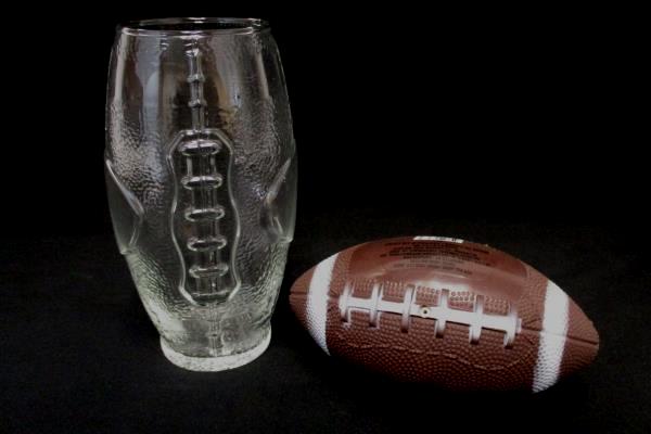 Lot of 2 Football Clear Pint Tumbler Glass & Plastic Football Display Decor