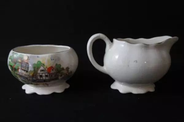 Lancaster Sandland Ltd. English Ware Creamer And Sugar Bowl Down Somerset Way