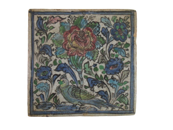 Lot of 3 Antique Salvage Ceramic Tiles Hand Painted Blue Pink Green Decorative