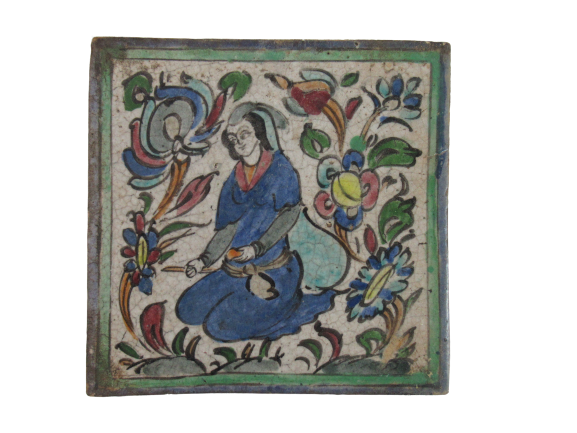 Lot of 3 Antique Salvage Ceramic Tiles Hand Painted Blue Pink Green Decorative
