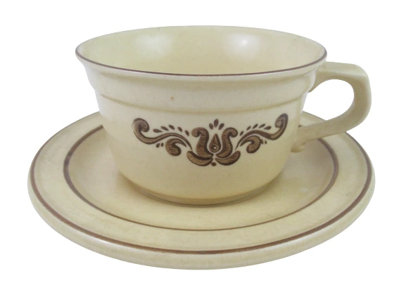 4 Vtg Pfaltzgraff Cups and Saucers Village 1970's Tan Brown Floral