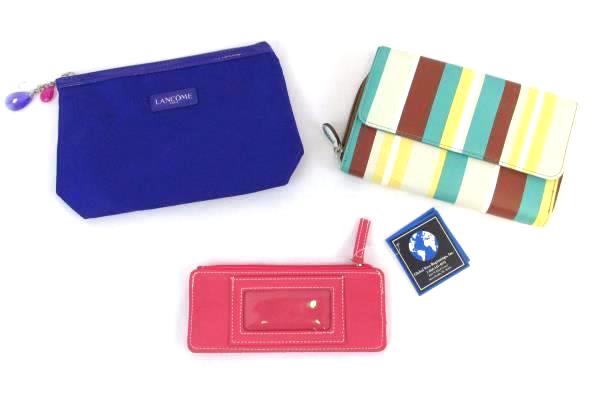 Lot of 3 Women's Wallets Bill Folds Makeup Bag Lancome Purple Stripes