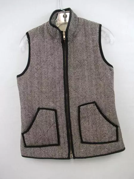 Hemlined Mom Vest Brownish Maroon Off-White Black Herringbone Women's Size M