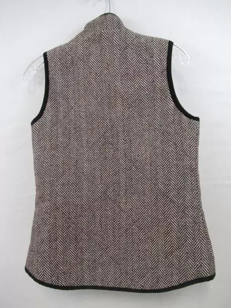 Hemlined Mom Vest Brownish Maroon Off-White Black Herringbone Women's Size M