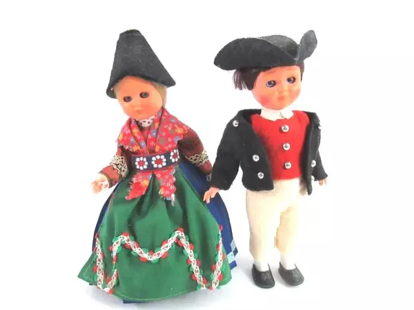 Lot 2 Vintage Plastic Dolls Marked 15 M On The Bottom Shoes 18th Century Outfit