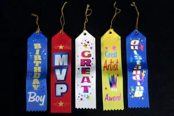 Lot of 5 Miscellaneous Award Ribbons Birthday Boy MVP Great Artist Diploma Mill