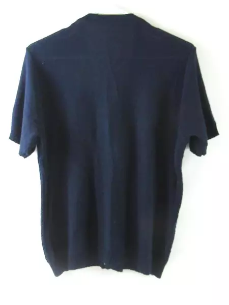 Vintage Women's Size Large Short Sleeve Knit Cardigan Sweater Navy Blue Buttons