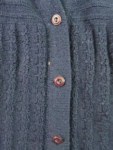 Vintage Women's Size Large Short Sleeve Knit Cardigan Sweater Navy Blue Buttons