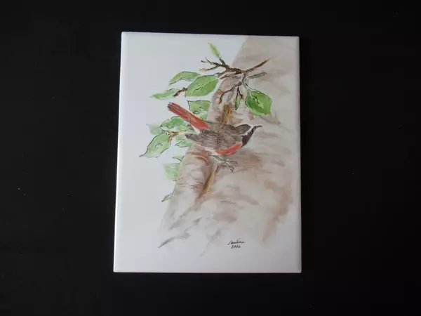 Lot of 2 Hand Painted Signed Decorative TilesPauline Bird and GardenPeas