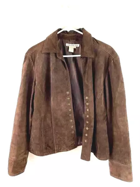 AMI Brown Suede Leather Jacket Junior's Size Large Style 2176WS Collared