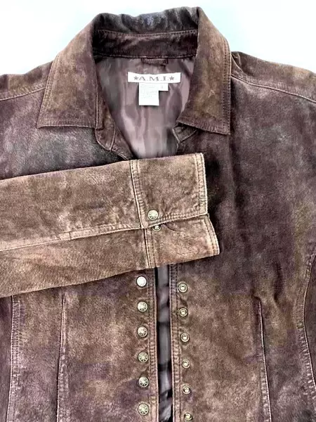 AMI Brown Suede Leather Jacket Junior's Size Large Style 2176WS Collared