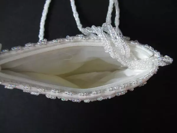 Vintage White Beaded Small Evening Bag Cocktail Purse Hand Strap Wedding Floral
