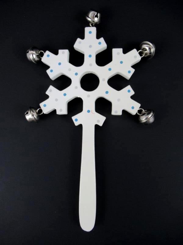 Tambourine Wood White Christmas Snowflake Blue Gray Dots Five Jingles Percussion