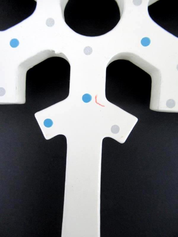 Tambourine Wood White Christmas Snowflake Blue Gray Dots Five Jingles Percussion