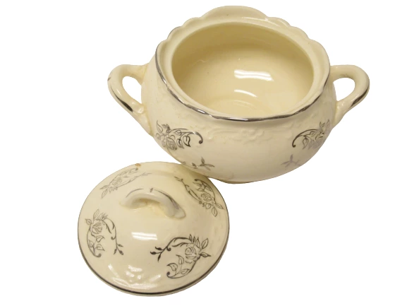 Vintage Taylor Smith & Taylor Creamer And Sugar Bowl White Platinum Roses