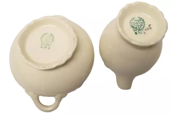 Vintage Taylor Smith & Taylor Creamer And Sugar Bowl White Platinum Roses